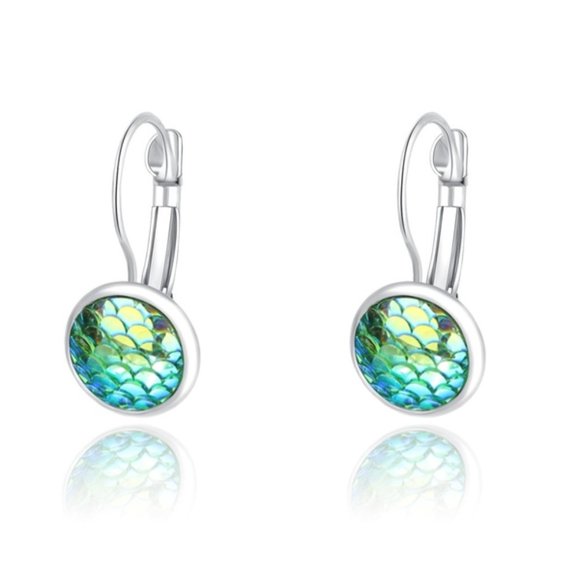 Jewelry - 3/$25 New Silver & Green Mermaid Scale Earrings